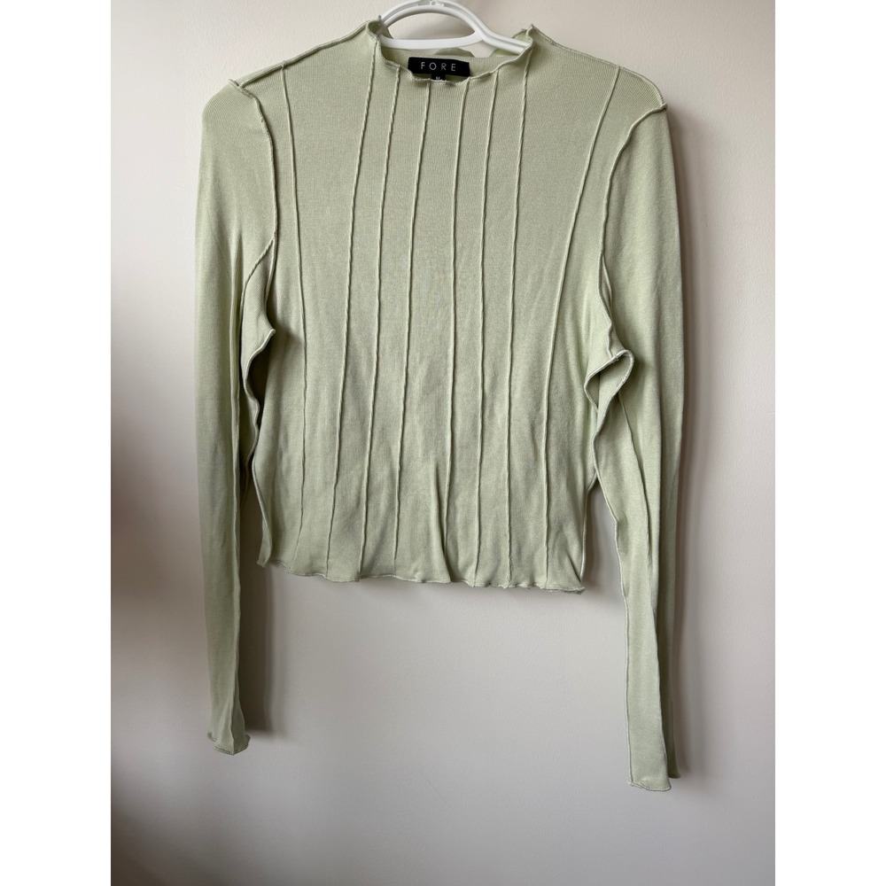 Fore Sage Green Ribbed Mock Neck Long Sleeve Top with Exposed Seams Size M